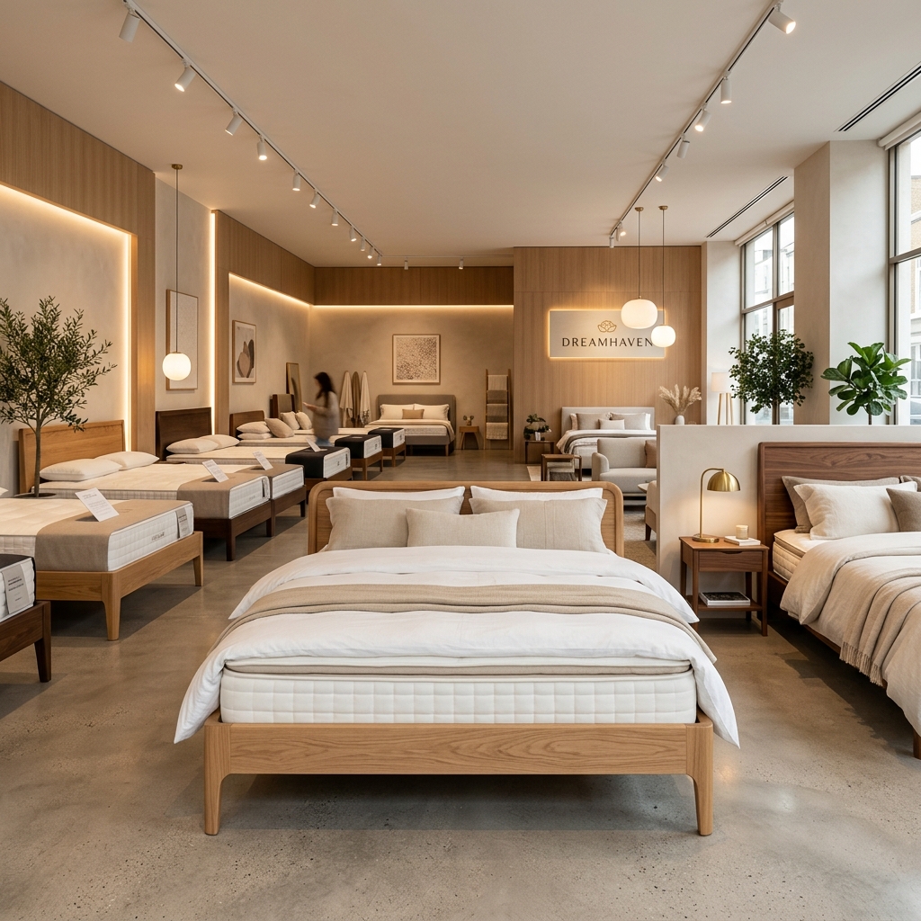 Khader Bed Store showroom interior showing beds and mattresses